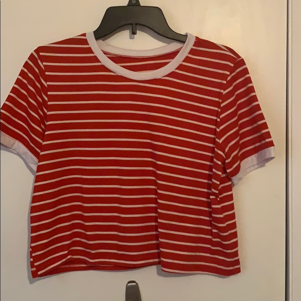 striped red and white crop top